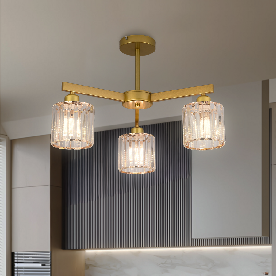 Modern Classic Chandelier LC110/3GD with Crystal, 3x E27, Gold, Metal and Crystal