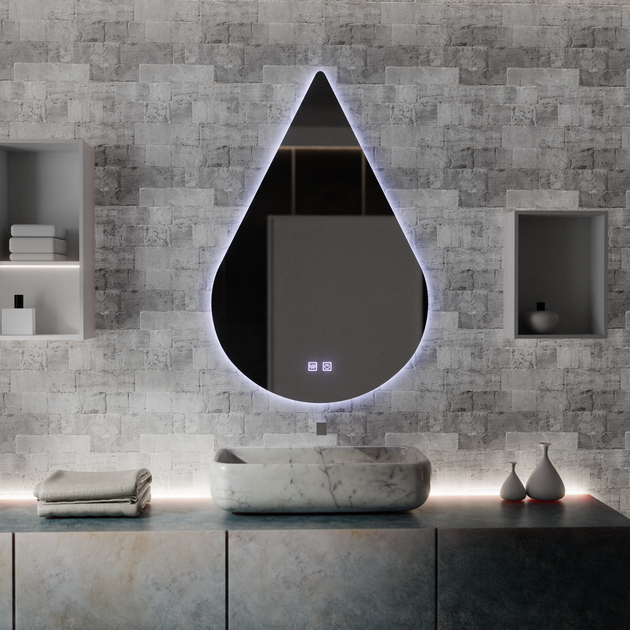 Mirror LED Touch River Demist System 80X120cm, Drop Shape.