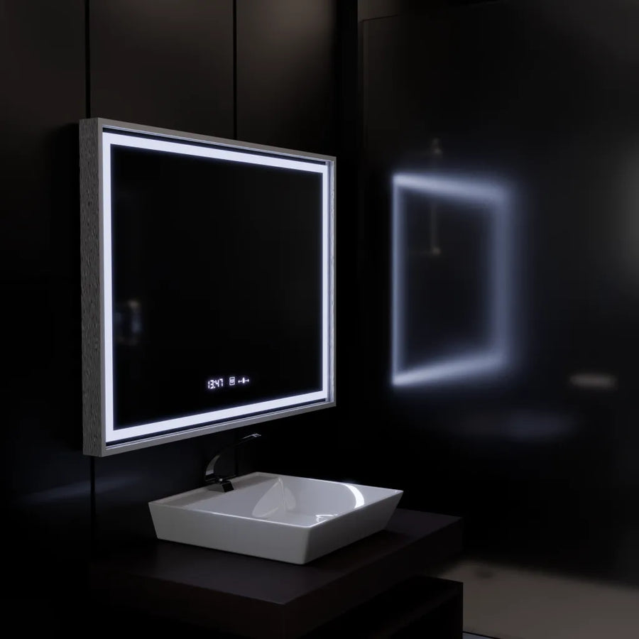 Mirror LED rectangular 80x60cm Verite Imperial Silver Motion Glow Marcello Clock Defrition System & Dimable Thermometer