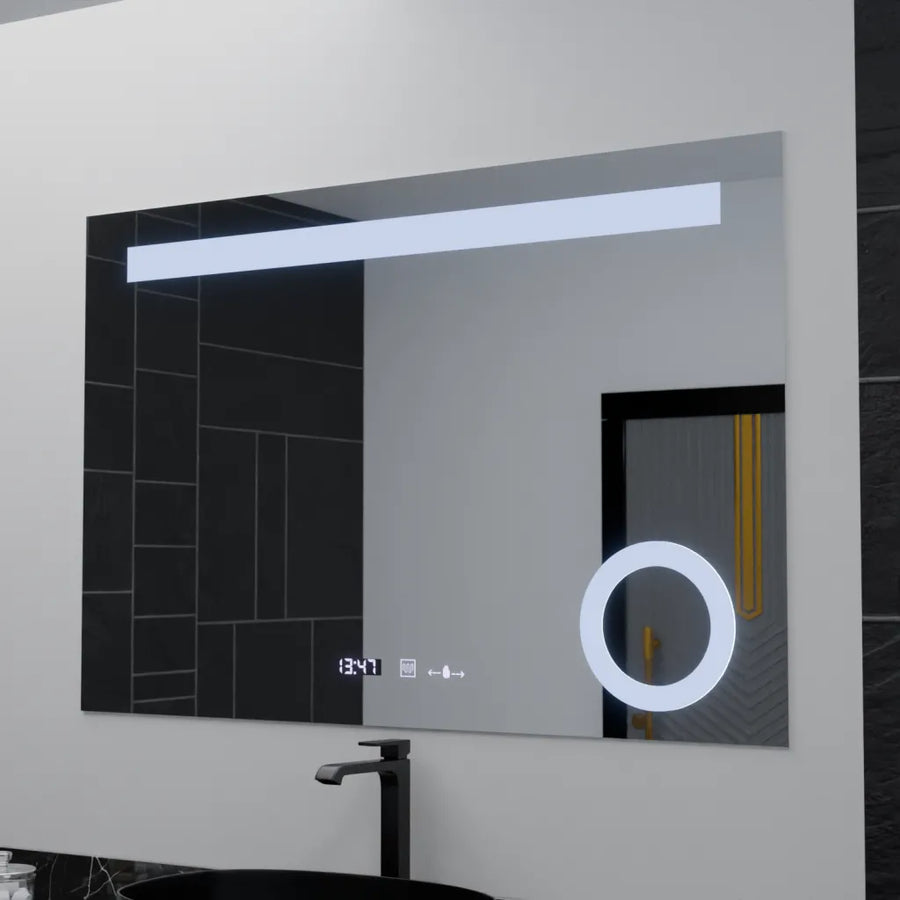 Mirror LED rectangular 120x80cm Absolu MotionGlow Marcello Dismantling Clock & Commensurial Thermometer
