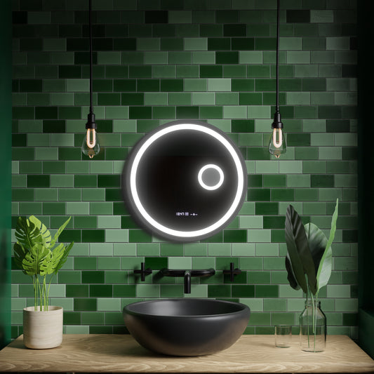 Round LED mirror Sensor Motionglow Micah Marcello 60 cm Dismantic Clock Defrosting System