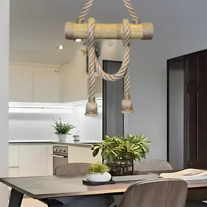 Bamboo Pendant 2x E27 Bamboo and Brown Rope