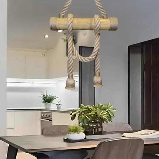 Bamboo Pendant 2x E27 Bamboo and Brown Rope