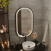 LED Mirror Helmut Sensor De-fogging System, Clock and Temperature 50x90 cm Black Frame Brushed Marcello Funghi