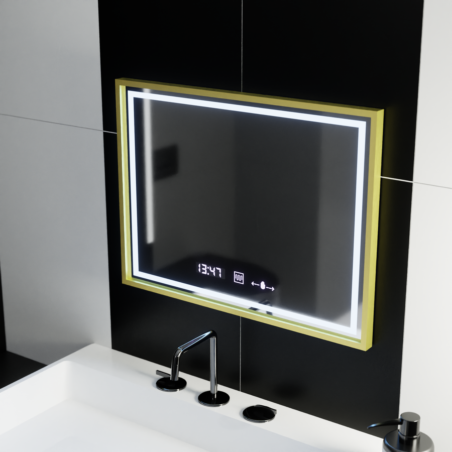 LED rectangular LED mirror 80x60cm Crystallo Motionglow Marcello Dimable Clock Defrosting System