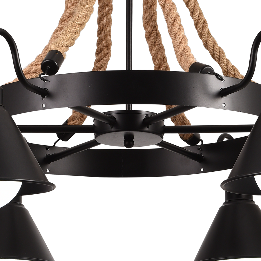 Vintage Rope Chandelier PEDRO, 4 x E27 Dark Wood