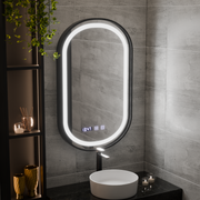 Helmut LED Touch Mirror De-fogging System, Clock and Temperature 50x90 cm Black Frame Brushed Marcello Funghi