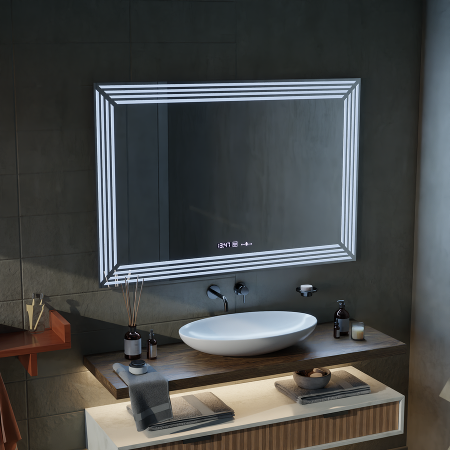 Mirror LED rectangular 60x80cm Venezia Sensor Motionglow Marcellow Dimable Clock Defrosting System