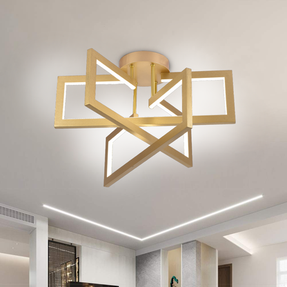Lustra LED cu telecomanda 73W, 3 Elemente, lumina Rece/Calda/Neutra, Dimabila, Auriu