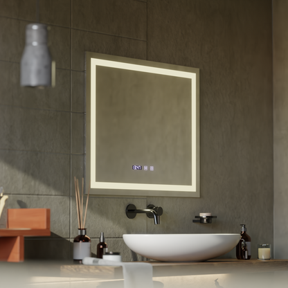Werner Touch LED Mirror with Defog System, Clock and Temperature 80x60 cm