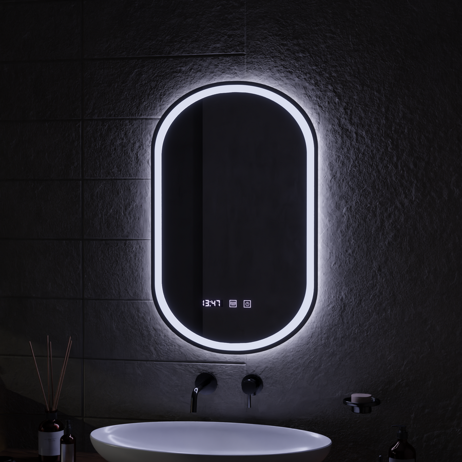 Wilhelm Touch LED Mirror with Defog System, Clock and Temperature 50x80 cm