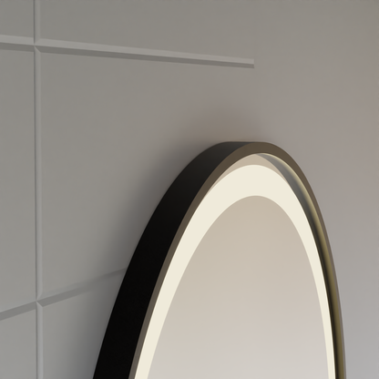Hans Touch LED Mirror with Defog, Clock and Temperature System 60 cm Brushed Black Frame