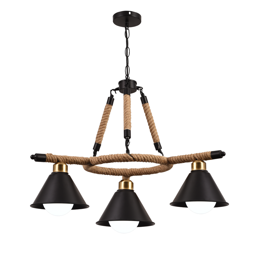 Rope Chandelier, 2*E27, Brown, Metal and Rope