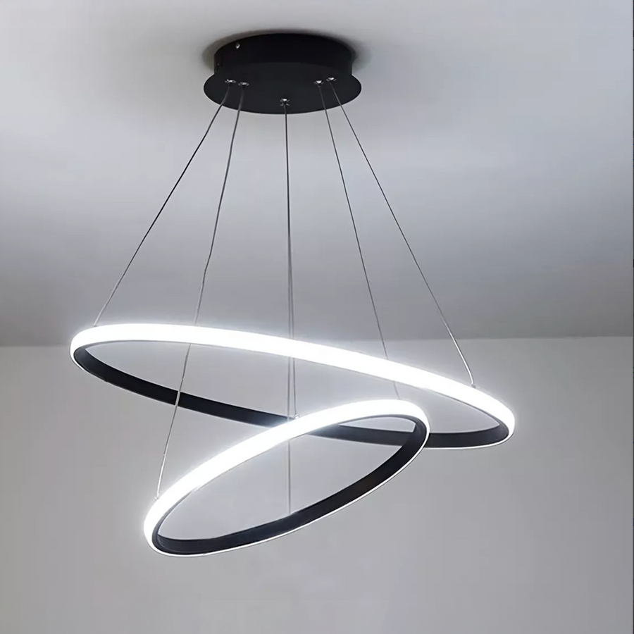 LED suspended chandelier RICCI 25W, 2 Circles, Cold/Warm/Neutral light, Black, Height Adjustable