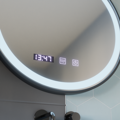 Otto Touch LED Mirror with Defog, Clock and Temperature System 80 cm Brushed Black Frame