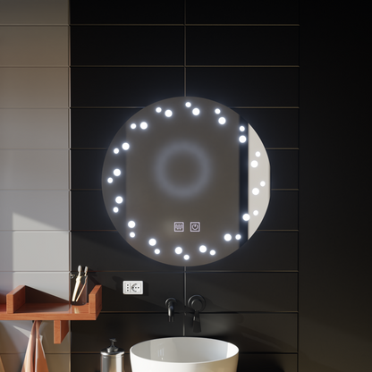 Touch Ivory LED Mirror, De-fogging System, Diameter 60cm, Cold Light 6000K