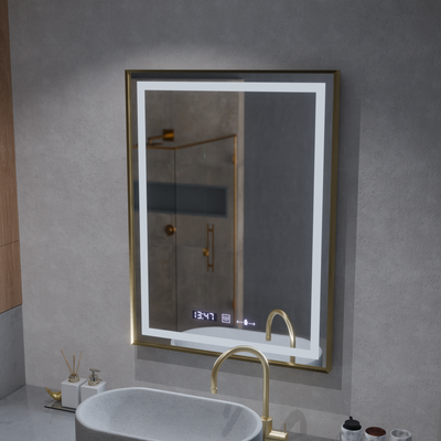 Mirror LED rectangular 60x80cm Verite Royale Gold Motionglow Marcello Dimable Clock Defrosting System
