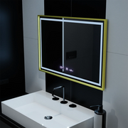 Rectangular LED Mirror, 100x65cm, Verite Royale Gold Motion Glow Marcello, Demister System, Clock & Thermometer, Dimmable