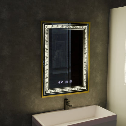 Bruno Touch LED Mirror with Defog System, Clock and Temperature 60x80 cm Brushed Silver Frame