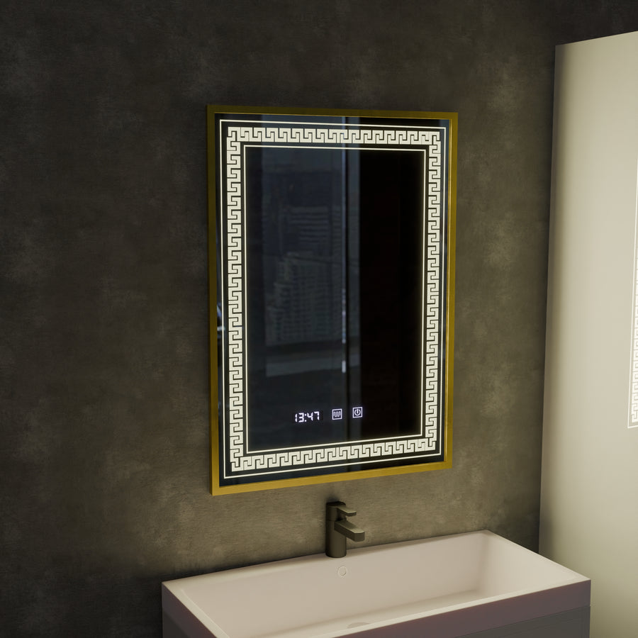 Bruno Touch LED Mirror with Defog System, Clock and Temperature 60x80 cm Brushed Silver Frame