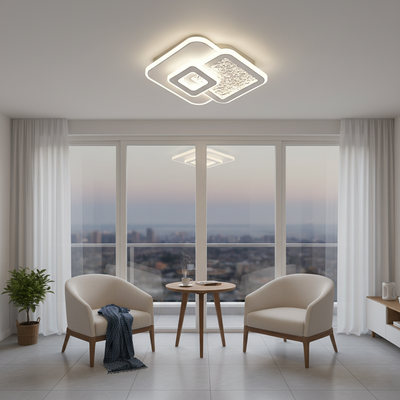 KOMPACTO 56W LED chandelier, 3 Squares, Cold/Warm/Neutral light, White