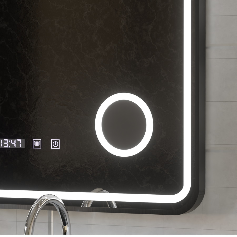 Ulrich Touch LED Mirror Defog System, Clock and Temperature 60x80 cm Brushed Black Frame Cosmetic Magnifier