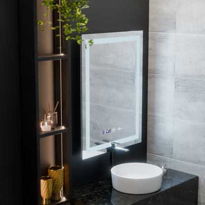 Rectangular LED Mirror 60x80cm Verite MotionGlow Marcellow Dimable Clock System