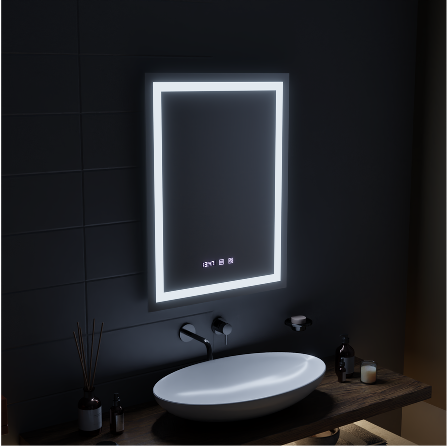 Gustav Touch LED Mirror with Defog System, Clock and Temperature 60x80 cm