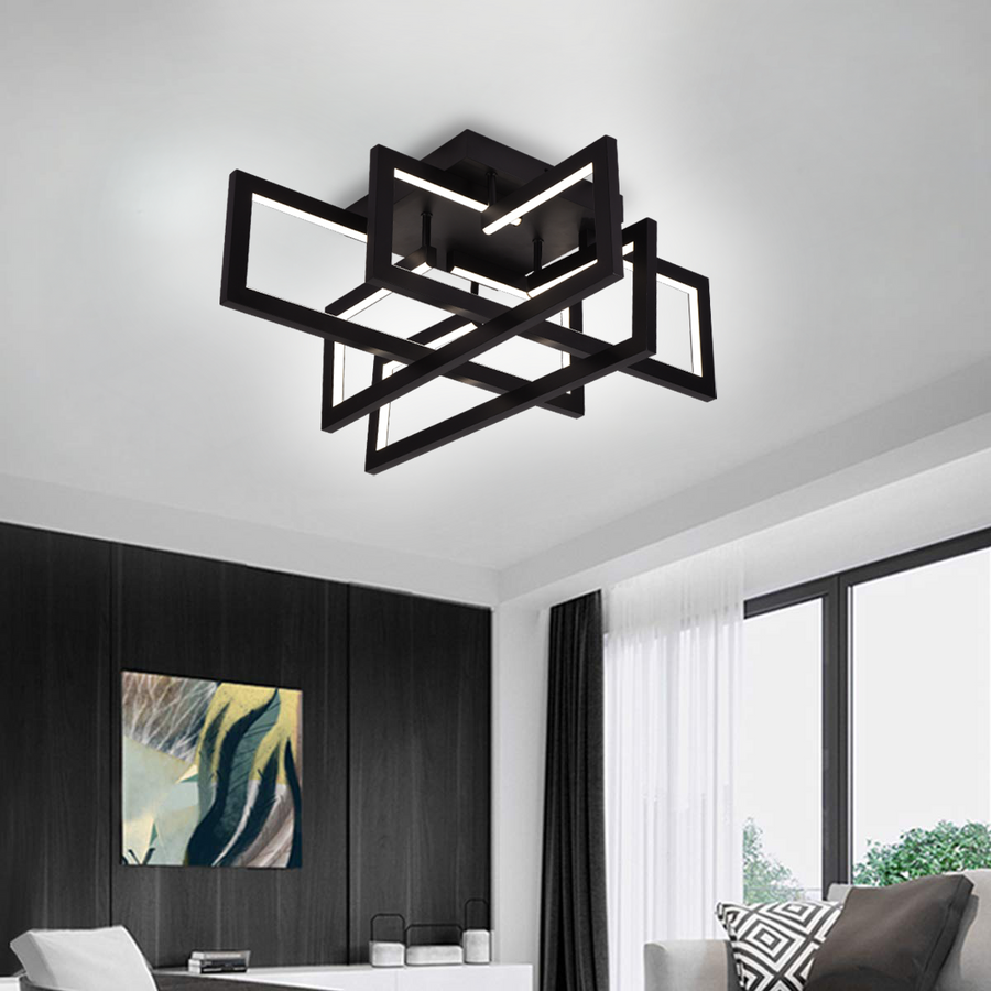 Lustra LED cu telecomanda 98W, 4 Elemente, lumina Rece/Calda/Neutra, Dimabila, Negru