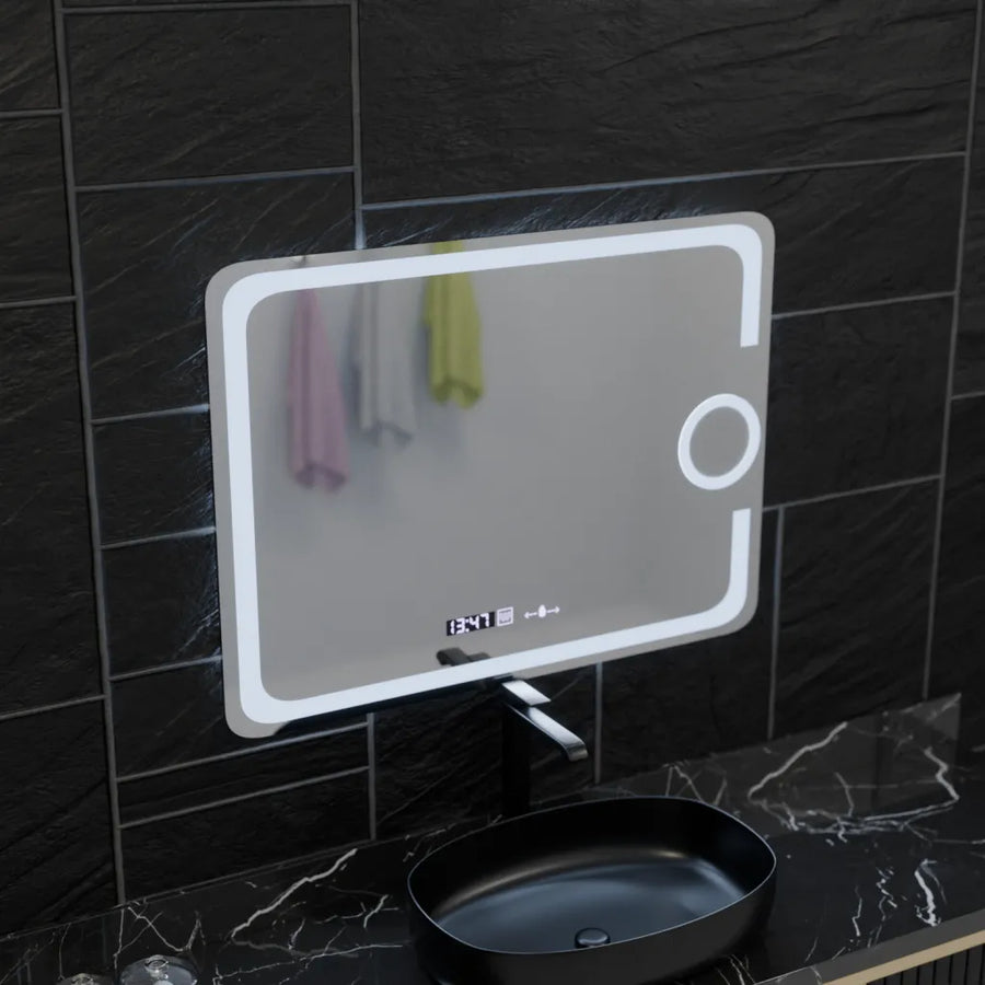 Mirror LED rectangular 80x60cm eclat Motionglow Marcello Clock Defrition System & Wolf thermometer Dimable Cosmetic