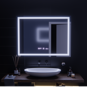 Rectangular LED mirror, 100x75cm, Verite MotionGlow Marcello, Demister System, Clock & Thermometer, Dimmable