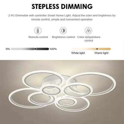 LED chandelier with remote control BETTY 130W, 8 Circles, Cold/Warm/Neutral light, Dimmable, White