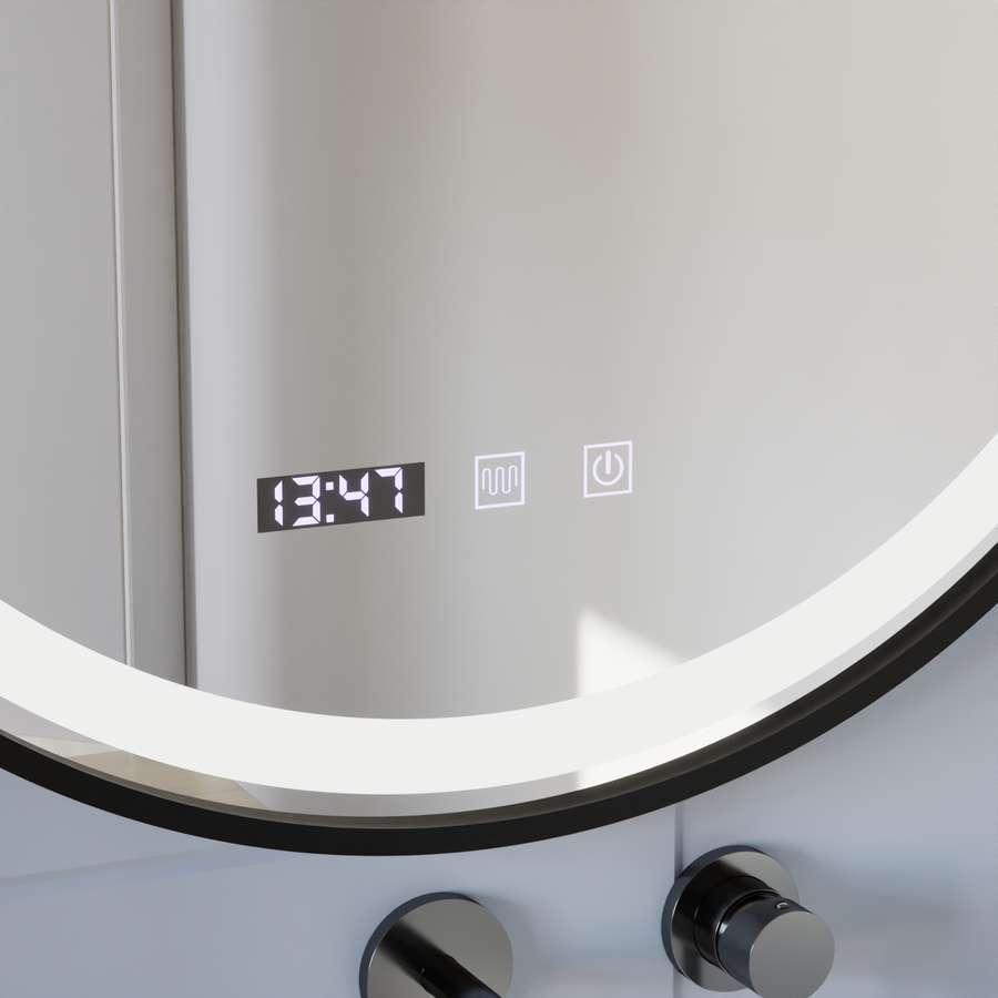 Hans Touch LED Mirror with Defog, Clock and Temperature System 60 cm Brushed Black Frame