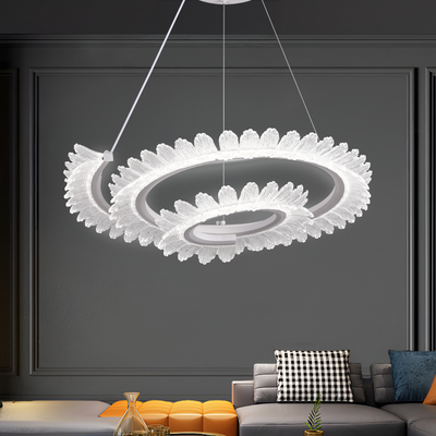 LED Chandelier LT188WH, Crystal and Metal, 40W, Dimmable, Adjustable Height, Cold/Warm/Neutral Light, Luxurious Lighting