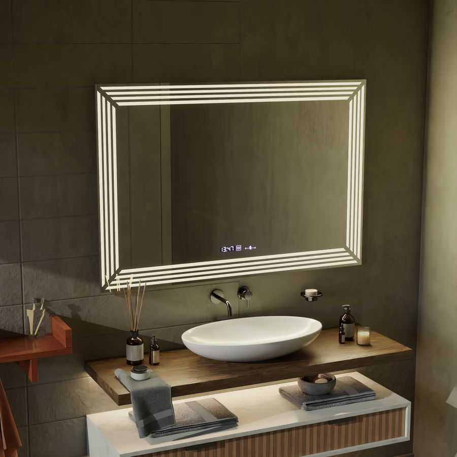 Mirror LED rectangular 60x80cm Venezia Sensor Motionglow Marcellow Dimable Clock Defrosting System