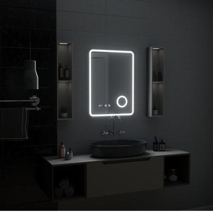 Ulrich Touch LED Mirror Defog System, Clock and Temperature 60x80 cm Brushed Black Frame Cosmetic Magnifier