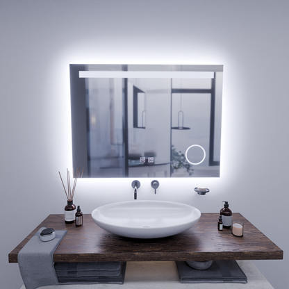 Rectangular LED Mirror, 80x60cm, Piano Touch, Demist System, Dimmable, Cold Light 6000K