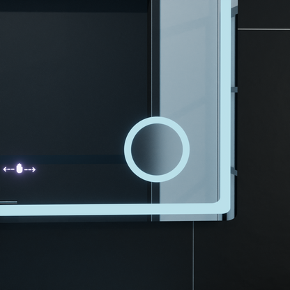 Mirror LED rectangular 90x60cm Bellezza Riflesso Puro Motionglow Marcello Dismantic Clock Defrosting System