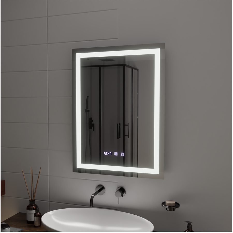 Gustav Touch LED Mirror with Defog System, Clock and Temperature 60x80 cm