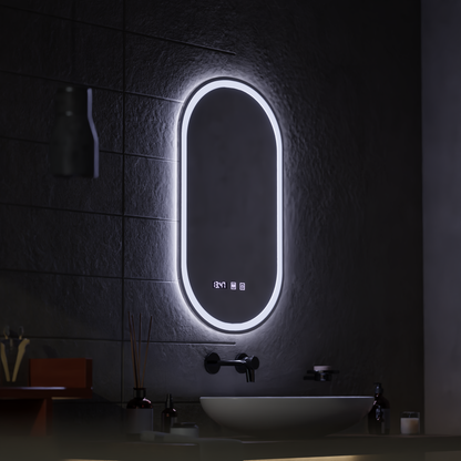 Wilhelm Touch LED Mirror with Defog System, Clock and Temperature 50x80 cm