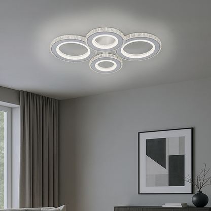 LED chandelier with remote control and crystal NOVA ROTONDA RGB 86W, 4 Circles, Cold/Warm/Neutral light, Dimmable, White