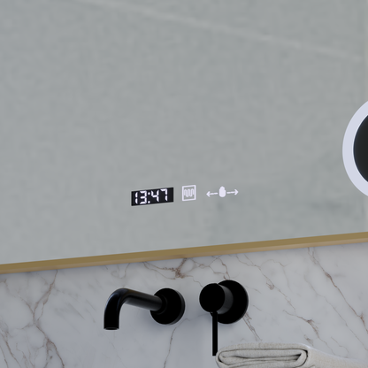 MotionGlow Sensor LED Mirror Francesca 80x60 cm Warm/Cold/Neutral Light Dimmable Defog System Thermometer Clock Marcello Funghi Collection