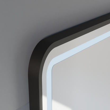 Gerhard Touch LED Mirror with Defog System, Clock and Temperature 60x80 cm Brushed Black Frame