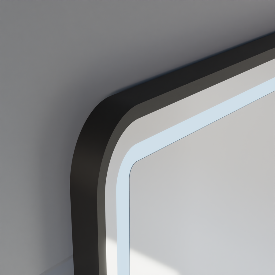 Gerhard Touch LED Mirror with Defog System, Clock and Temperature 60x80 cm Brushed Black Frame