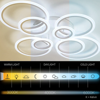 LED chandelier with remote control BETTY 130W, 8 Circles, Cold/Warm/Neutral light, Dimmable, White