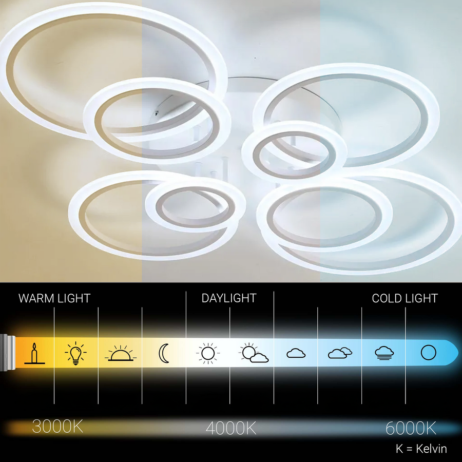 LED chandelier with remote control BETTY 130W, 8 Circles, Cold/Warm/Neutral light, Dimmable, White