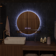 Alfred Touch LED Mirror with Defog System, Clock and Temperature 60x60 cm with Integrated Stand