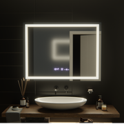 Rectangular LED mirror, 100x75cm, Verite MotionGlow Marcello, Demister System, Clock & Thermometer, Dimmable