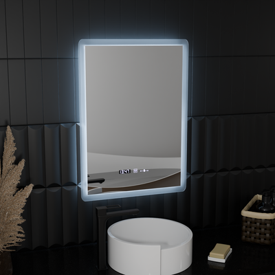 Rectangular LED mirror, 50x70cm, ELANCEE MotionGlow Marcello sensor, De-fogging system, Clock & Thermometer, Dimmable