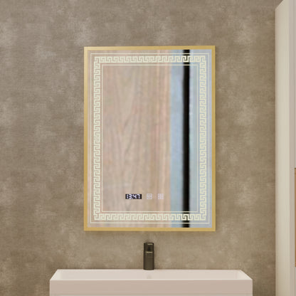 Bruno Touch LED Mirror with Defog System, Clock and Temperature 60x80 cm Brushed Silver Frame